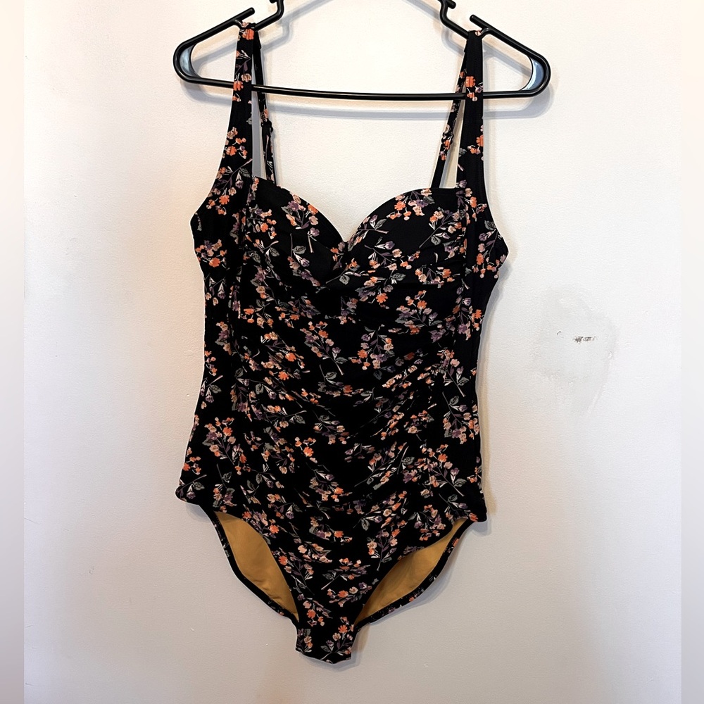 Black floral one piece swimsuit size 12-14